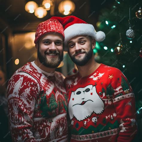 Premium AI Image | Gay couple dressed for Christmas Homosexual love