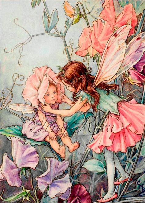 SWEET PEA FAIRIES, Vintage - Cicely Mary Barker. Art Print, Fabric