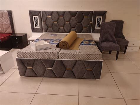 teak wood designer double bed  side  storage  set