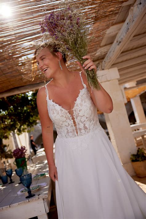 66363PS: Chiffon A-Line Plus Size Gown with Plunging V-Neckline and