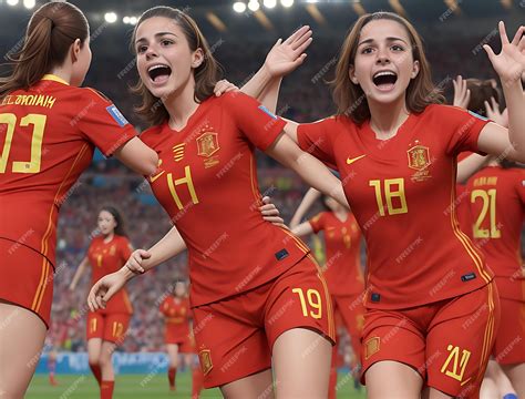 Premium AI Image | Spanish women's football team cheering for their