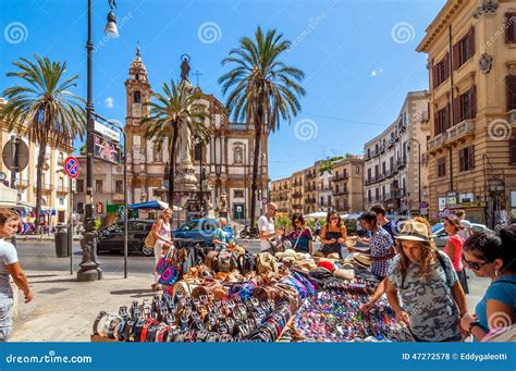 san domenico square  church  palermo italy editorial stock photo