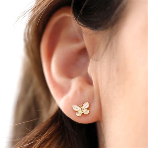 white enamel butterfly stud earrings  gold lisa angel