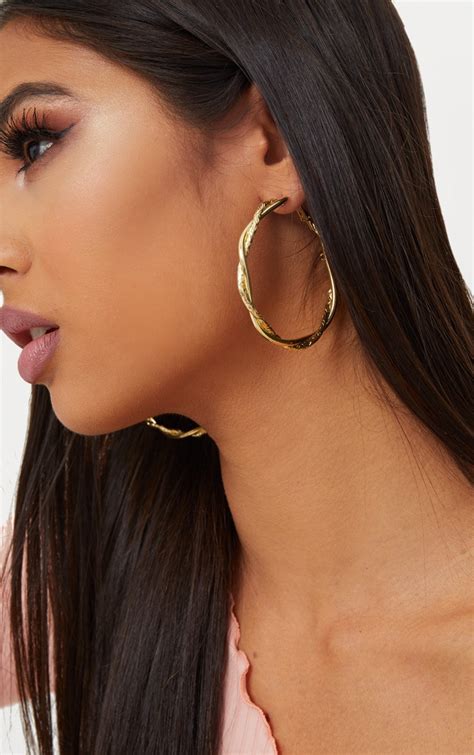 Gold Twisted Hoop Earrings | Accessories | PrettyLittleThing AUS