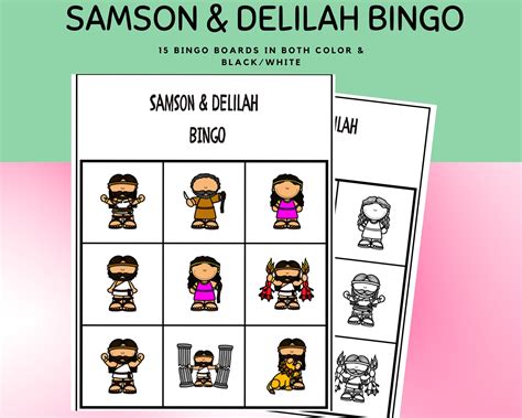 Samson and Delilah Bingo Set for Kids, Samson Bible Story Activity