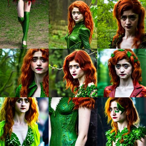 Natalia Dyer as Poison Ivy, full body shot close up, | Stable Diffusion