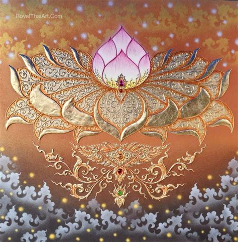 Beautiful Pink Lotus Flower Painting | Royal Thai Art