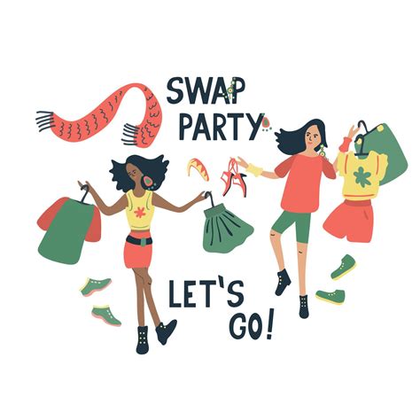 Swap party lets go. Vector illustration of young women different