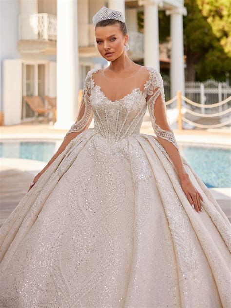 buy full lace long sleeve wedding dress in ivory with pearls and royal