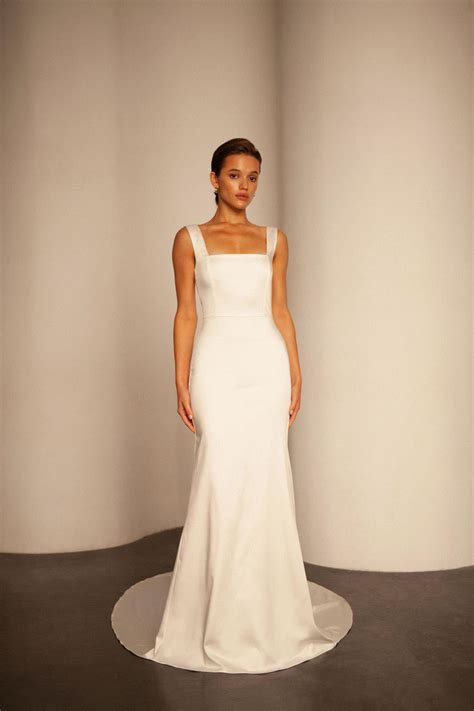 Satin Square Neck Wedding Dress Minimalist Square Neckline - Etsy