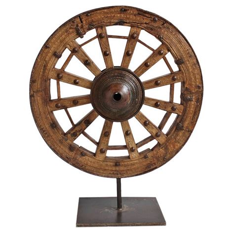 Large Ox Cart Wheel on Stand | Chairish