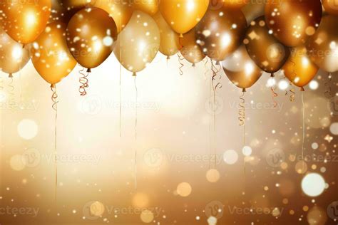 Golden balloons with golden bokeh background, birthday celebration ...