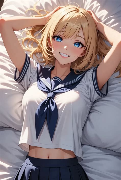 Beautiful woman, 1 girl, lying in bed , Charming, JK, (((smile - SeaArt AI