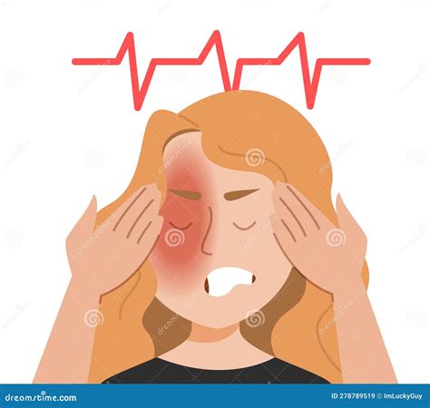 Woman Suffering from Throbbing or Pulsating Headache Stock Vector