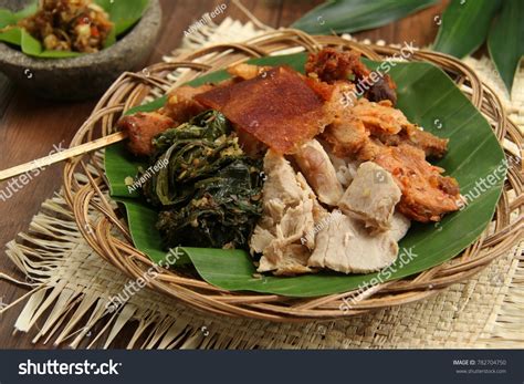 nasi campur babi guling balinese rice foto stok  shutterstock