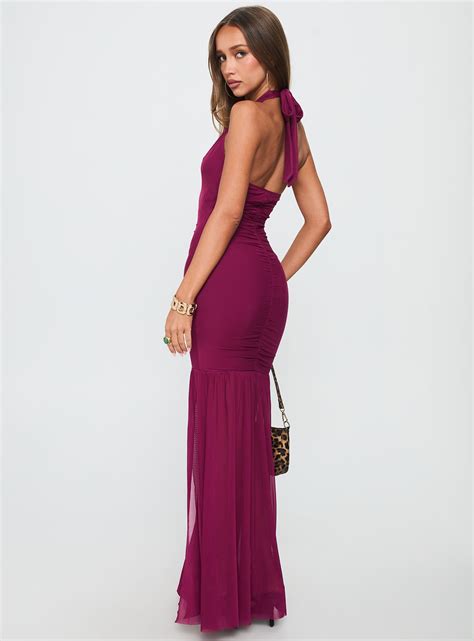 Jailyne Halter Plunge Maxi Dress Plum | Princess Polly