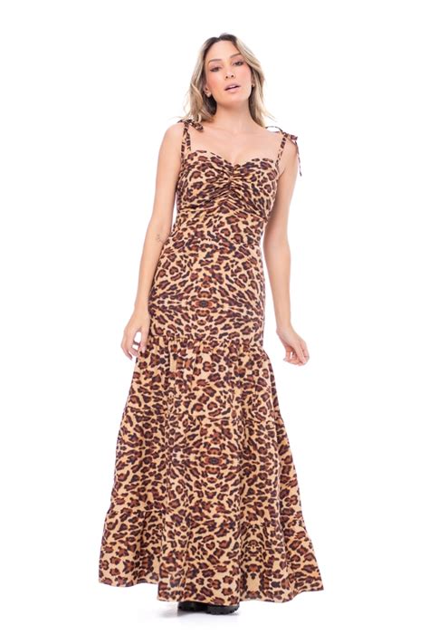 Vestidos Animal Print Longo - VESTIDO LONGO ANIMAL PRINT ONÇA E LARANJA