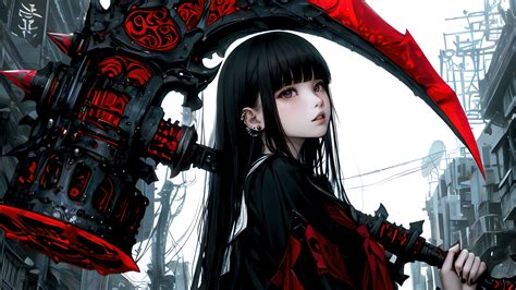 1305g | Anime, Girl, Hammer, Scythe, 4K Wallpaper 4K HD