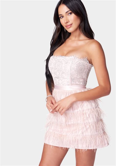 Lace And Feather Mini Dress | bebe