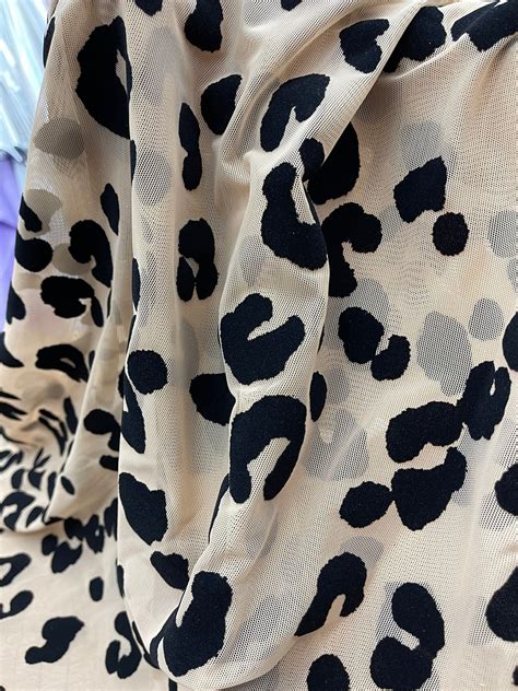 Velvet Flocking Black Leopard/ Nude Mesh Fabric 4 Way Stretch | Etsy