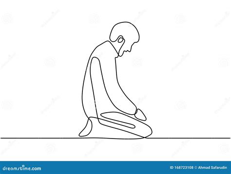 Continuous Line Drawing Muslim Prayer. Person Doing Salah, Salaah or ...