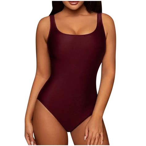 WREESH Womens One Piece Swimsuit Solid Color Swim Suits U-Neck Backless