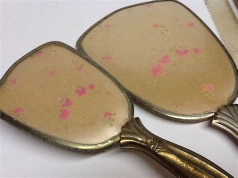 Sale/////pretty Vintage Gold With Pink Flowers Vanity Set Comb | Etsy