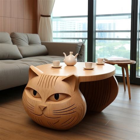 premium ai image cute cat shaped table
