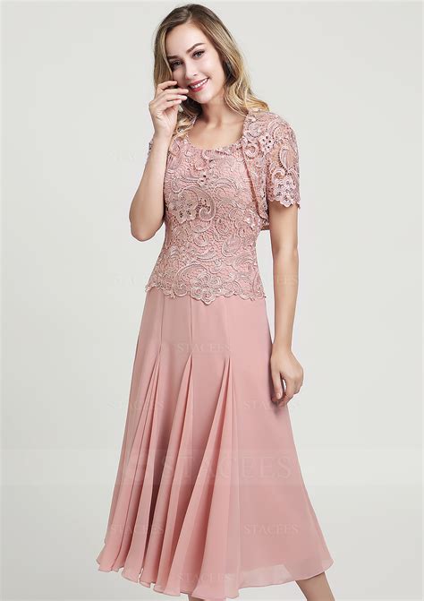 Sleeveless Square Neckline A-line/Princess Chiffon Tea-Length Lace