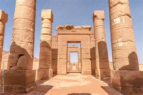 Naga temples Sudan. South of the ancient city of Meroe, stone rams ...