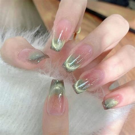 handmade bright green galaxy cat eye press  nails cat eye nails green