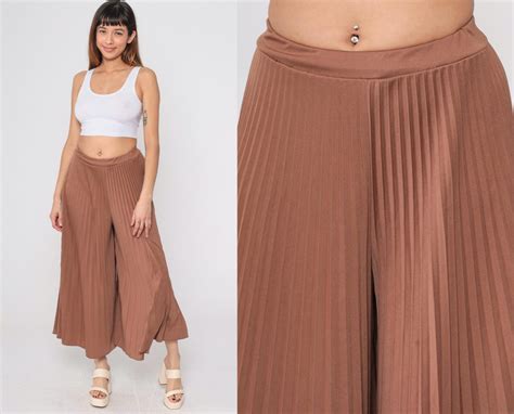Pleated Palazzo Pants Wide Bell Bottoms Y2K Bohemian Brown Hippie ...