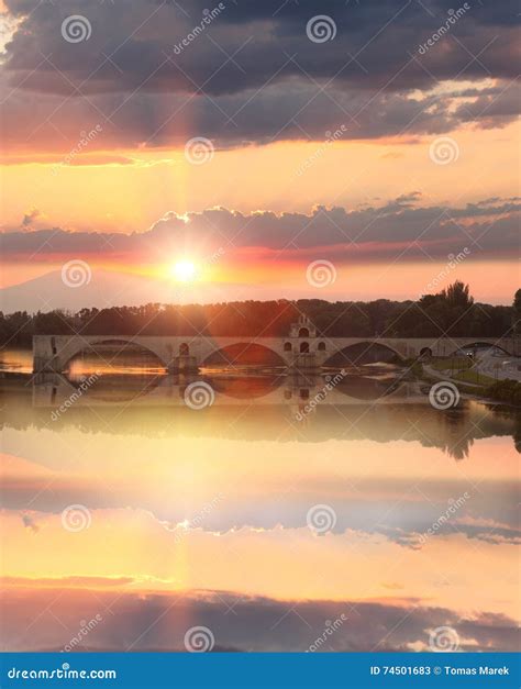 Avignon Bridge with Rhone River at Sunset, Pont Saint-Benezet, Provence