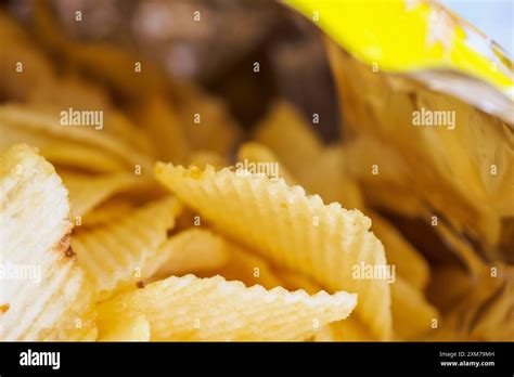 potato chips  open snack bag close  stock photo alamy