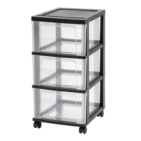 IRIS 3 Compartment 3 Drawers Black Wheeled Plastic Drawer Cart in the Storage Cubes & Drawers ...