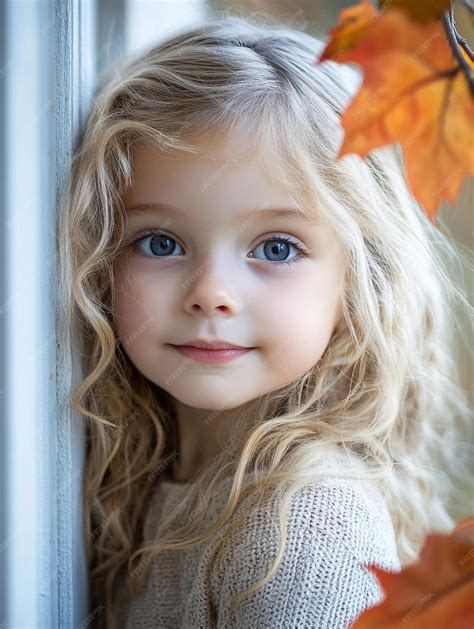 Charming Portrait of a Young Girl with Blue Eyes Surrounded by Autumn