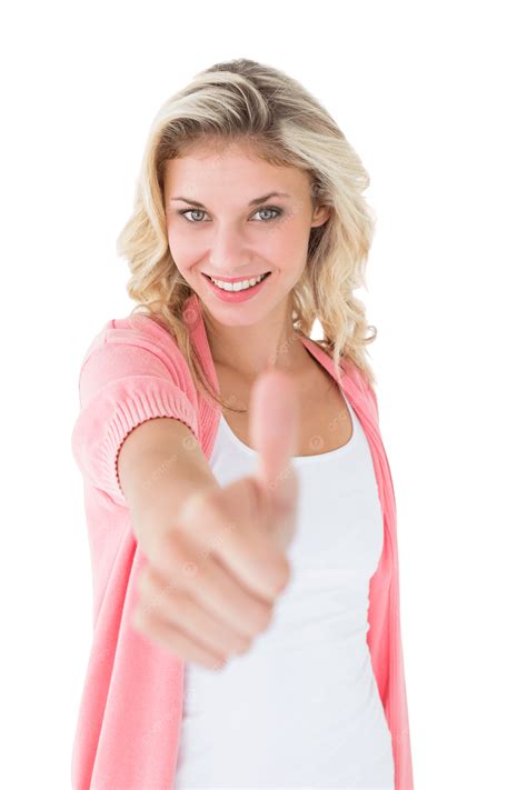 Pretty Young Blonde Showing Thumbs Up Communication Long, Long Hair