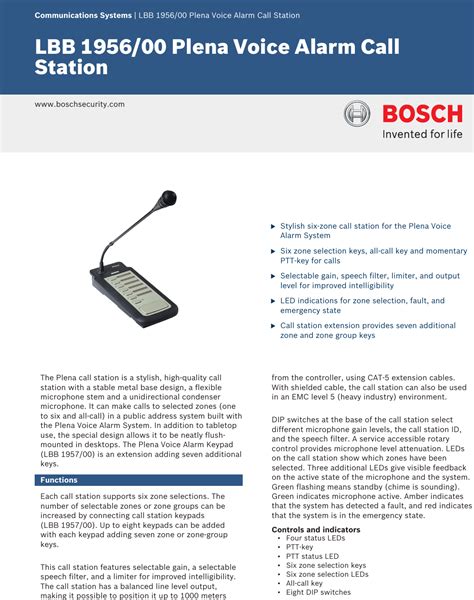 boschlbb lbb  plena voice alarm call station user manual
