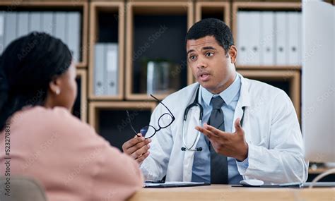 Doctor talking to patient in medical consultation, checkup and visit in