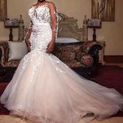 2023 African Long Sleeves Lace Mermaid Wedding Dresses Plus Size Modest ...