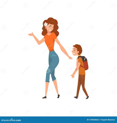 Mom And Boy Talking Cartoon