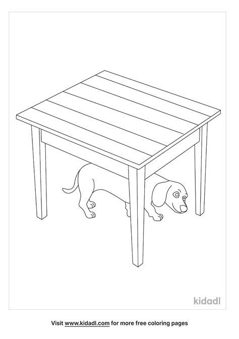 Dog Under Table Sketch Coloring Page