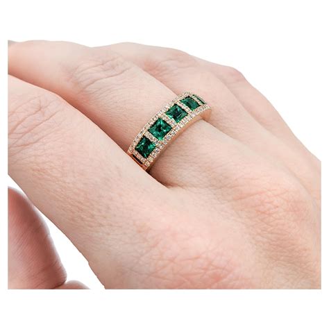Rose Gold Emerald and Diamond Band Ring For Sale at 1stDibs