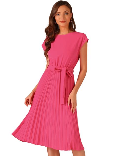 DARING DIVA Pleated Dress Sleeveless Tie Waist A-Line Dress M Hot Pink
