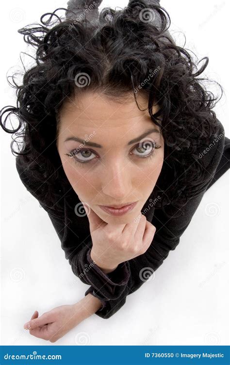 high angle view  female   camera stock photo image  pose