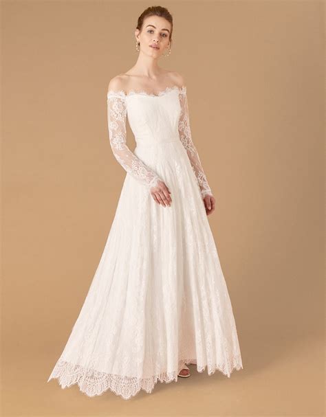 Cecily Bridal Bardot Lace Maxi Dress Ivory | Wedding Dresses | Monsoon