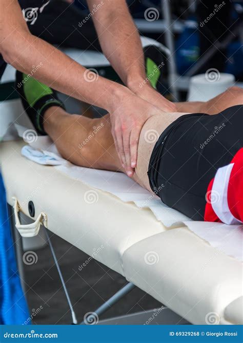 Athlete S Muscles Massage after Sport Workout Stock Photo - Image of