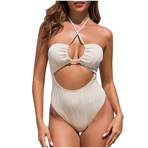 UTSJKR Women's One Piece Swimsuit Sexy Cutout Crisscross Halter Neck