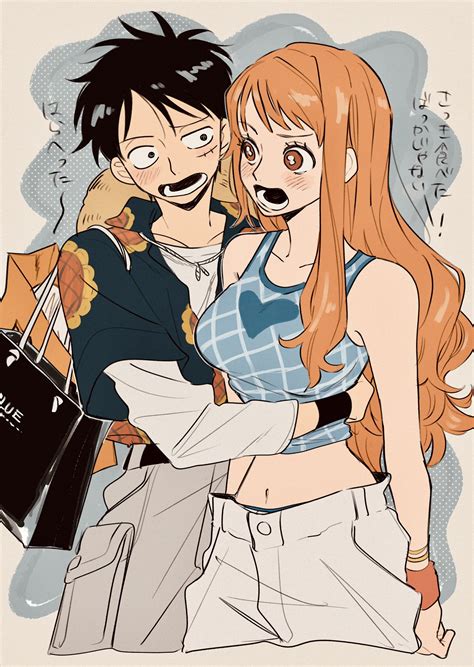 nami and monkey d. luffy (one piece) drawn by ten05612 | Danbooru