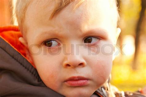 boy crying outdoors stock image colourbox